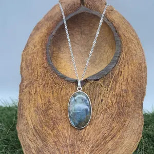 Labradorite Silver Necklace with Steel Chain
