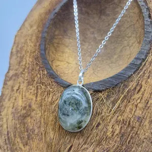 Prehnite with Βlack Tourmaline Inclusions Necklace Silver 925