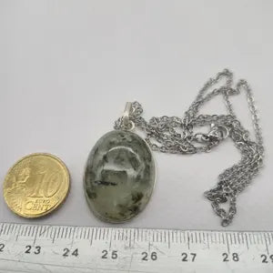 Prehnite with Βlack Tourmaline Inclusions Necklace Silver 925
