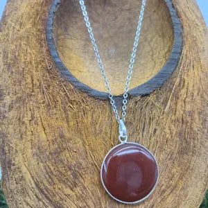 Carnelian Silver Necklace – Orange Gemstone Pendantwith Stainless Steel Chain
