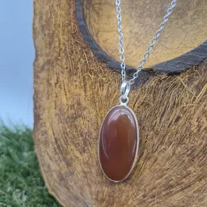 Carnelian Silver Necklace – Orange Gemstone Pendantwith Stainless Steel Chain
