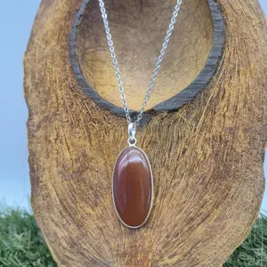 Carnelian Silver Necklace – Orange Gemstone Pendantwith Stainless Steel Chain