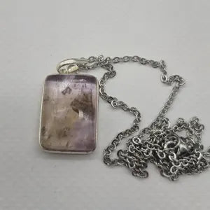 Ametrine Silver Bezel Necklace with Steel Chain, Gemstone Necklace for Him and Her