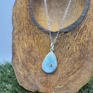 Larimar Sterling Silber 925 Anhänger Cabochon geschnitten Heilkristall