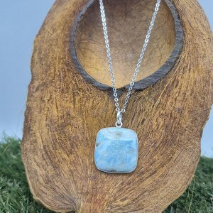 Larimar Sterling Silber 925 Anhänger Cabochon geschnitten Heilkristall