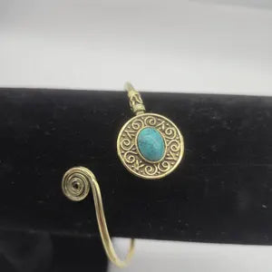 Turquoise Brass Adjustable Bracelet – Handmade Gemstone Jewelry for Women