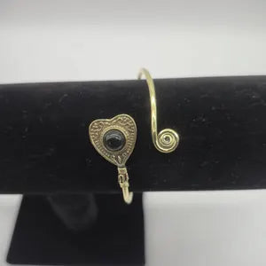 Black Tourmaline Brass Adjustable Bracelet