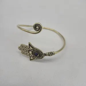 Lapis Lazuli Hamsa Brass Adjustable Bracelet – Handmade Gemstone Jewelry for Women