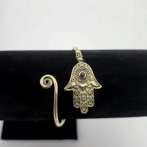 Lapis Lazuli Hamsa Brass Adjustable Bracelet – Handmade Gemstone Jewelry for Women
