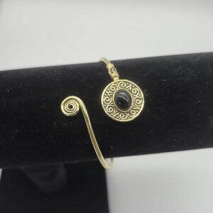 Black Tourmaline Brass Adjustable Bracelet