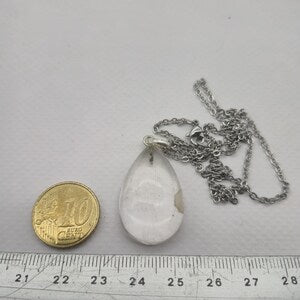 Clear Quartz Necklace – Cabochon Gemstone Pendant with Stainless Steel Chain