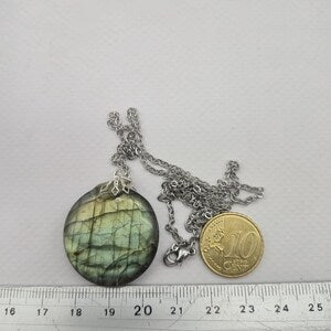 Flashy Labradorite Crystal Necklace, Green Stone Chain Necklace