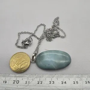 Larimar Necklace – Cabochon Gemstone Pendant with Stainless Steel Chain