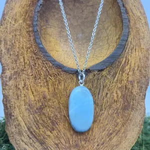 Larimar Necklace – Cabochon Gemstone Pendant with Stainless Steel Chain
