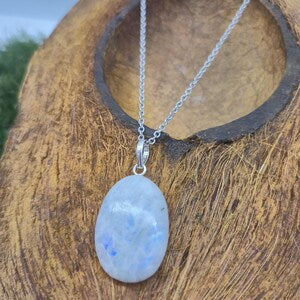 Moonstone Necklace – Cabochon Gemstone Pendant with Stainless Steel Chain