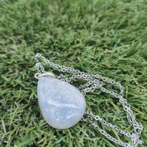 Moonstone Necklace – Cabochon Gemstone Pendant with Stainless Steel Chain