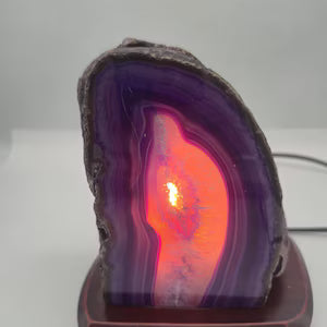 Purple Agate Lamp - 1,991 k : Natural Crystal Accent Light with Wooden Base