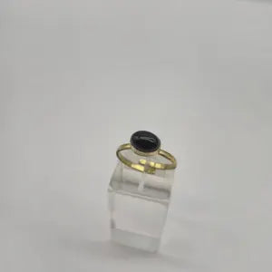 Black Tourmaline Adjustable Brass Ring for Women