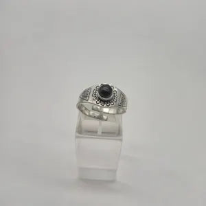Black Obsidian Adjustable Brass Ring for Women