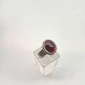 Red Garnet Crystal Silver Plated Adjustable Ring