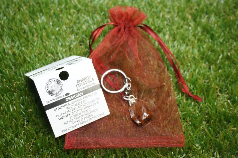 Raw Mahogany Obsidian Crystal Keychain
