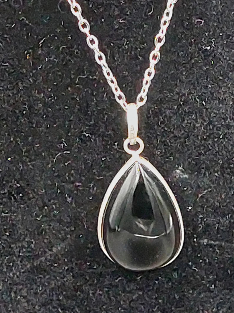 Smoked Quartz Sterling Silver Pendant Teardrop Cabochon Crystal