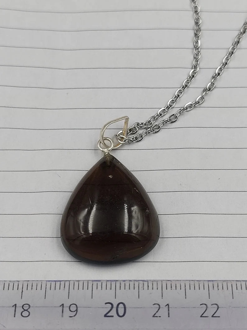 Smoky Quartz Crystal Necklace Silver Plated