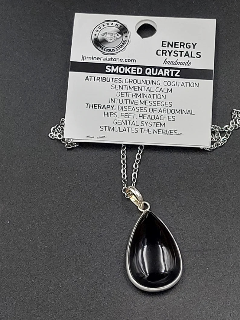 Smoked Quartz Sterling Silver Pendant Teardrop Cabochon Crystal