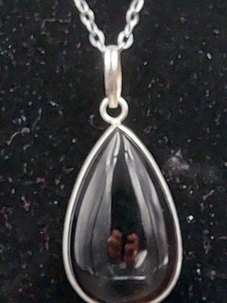Smoked Quartz Sterling Silver Pendant Teardrop Cabochon Crystal