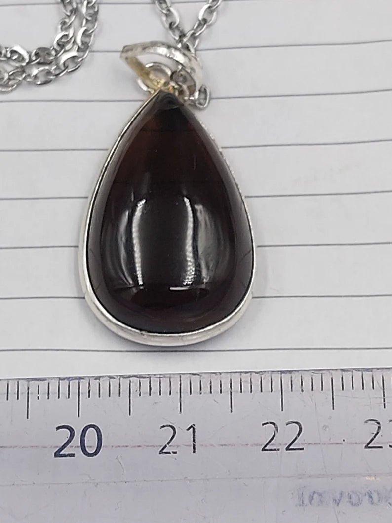Smoked Quartz Sterling Silver Pendant Teardrop Cabochon Crystal