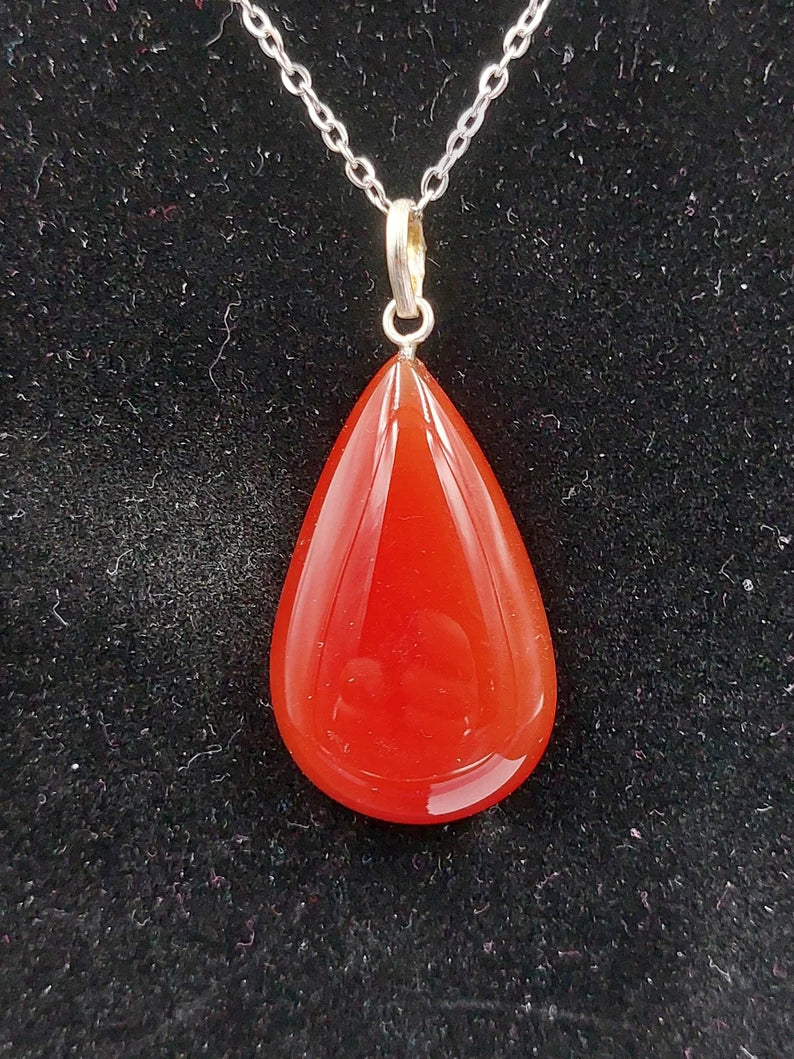 Carnelian Crystal Necklace Silver Plated