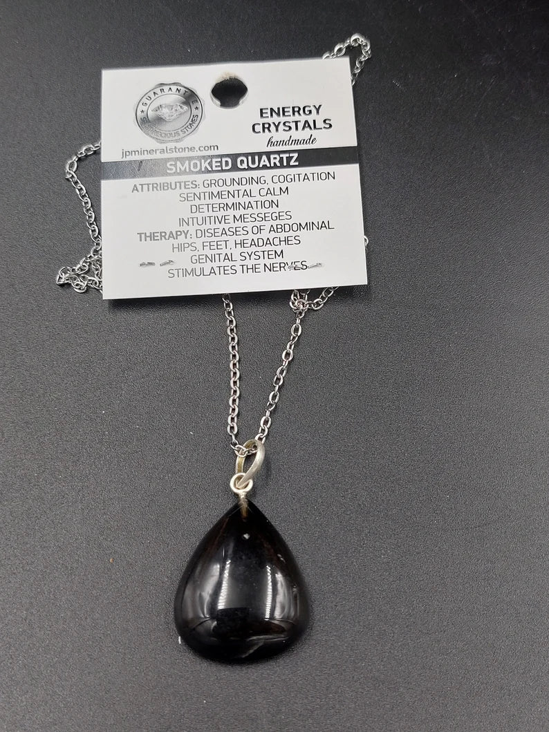 Smoky Quartz Crystal Necklace Silver Plated