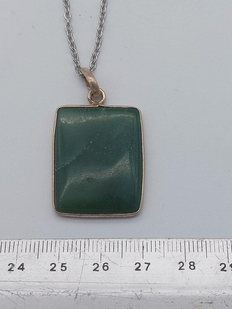 Green Aventurine Necklace – Crystal Pendant in Silver Bezel with Stainless Steel Chain