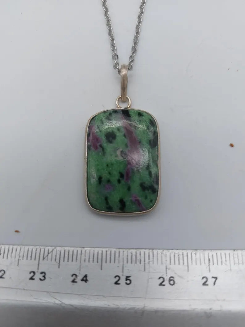 Ruby Zoisite Crystal Necklace Sterling Silver 925