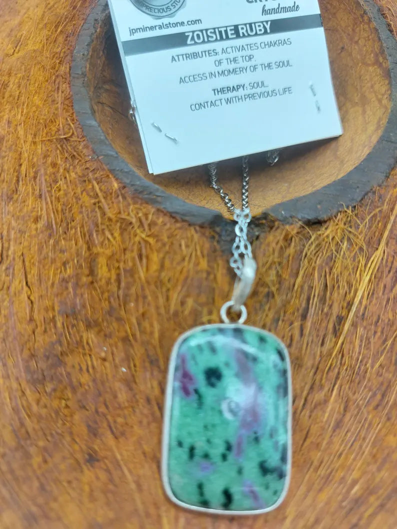 Ruby Zoisite Crystal Necklace Sterling Silver 925