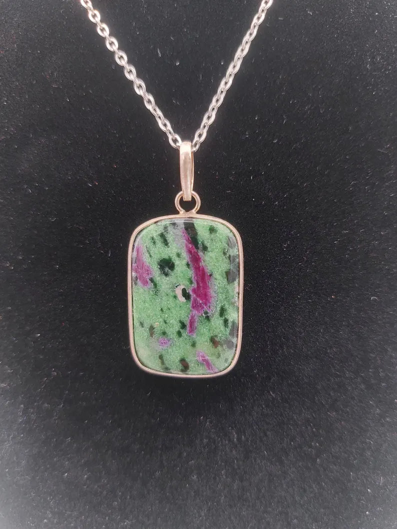 Ruby Zoisite Crystal Necklace Sterling Silver 925