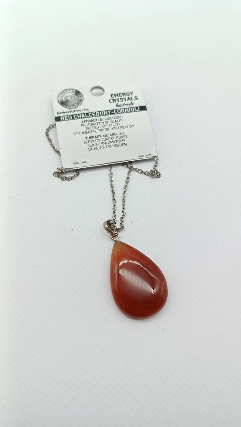 Carnelian Crystal Necklace Silver Plated