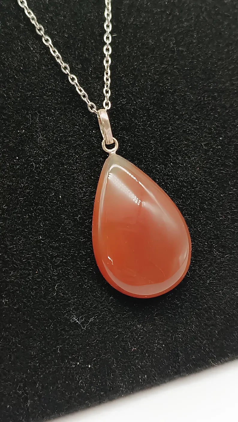 Carnelian Crystal Necklace Silver Plated
