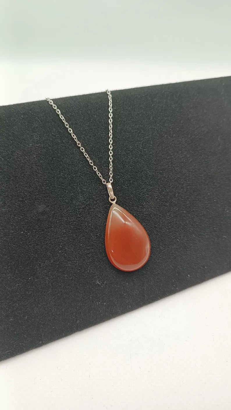 Carnelian Crystal Necklace Silver Plated