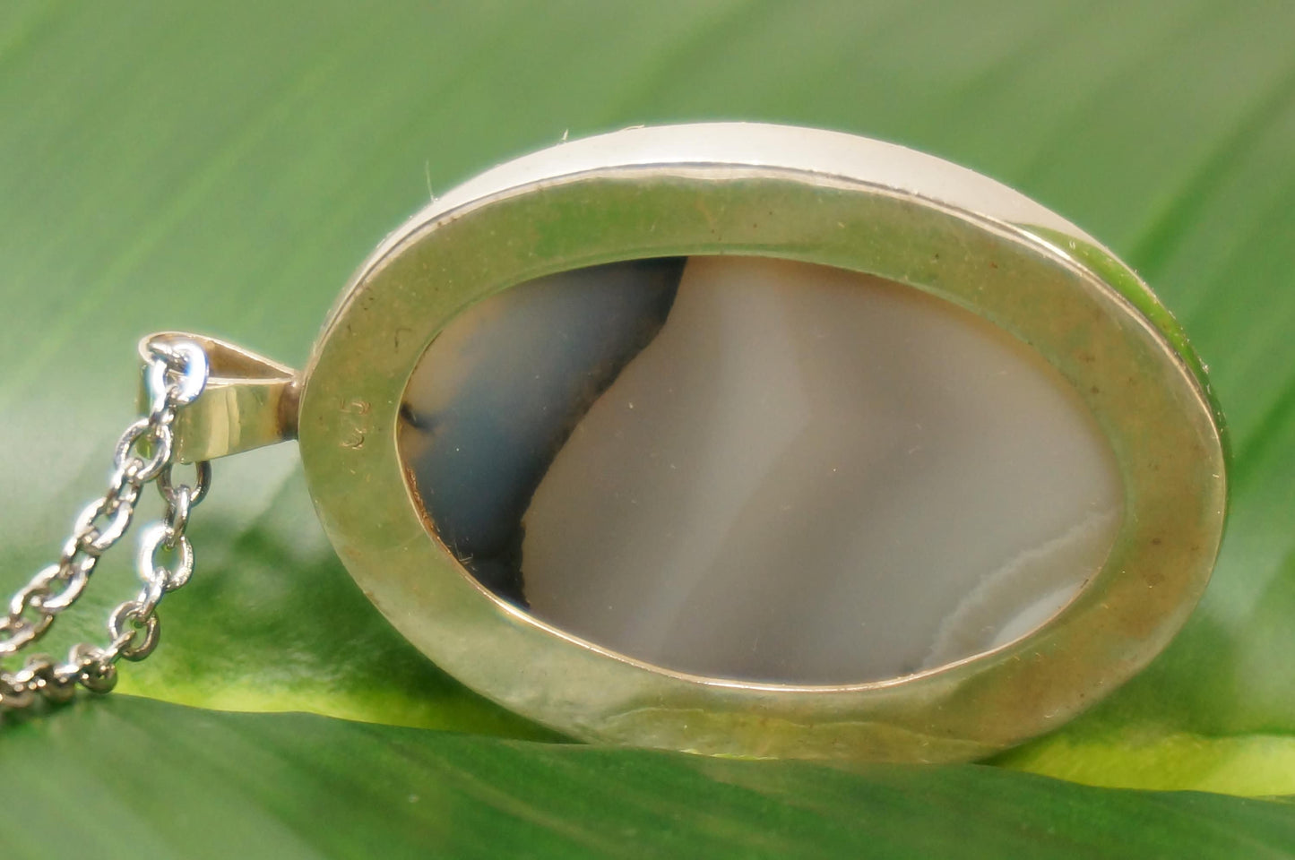 Blue Lace Agate Necklace Cabochon Cut Sterling Silver 925 Bezel Pendant