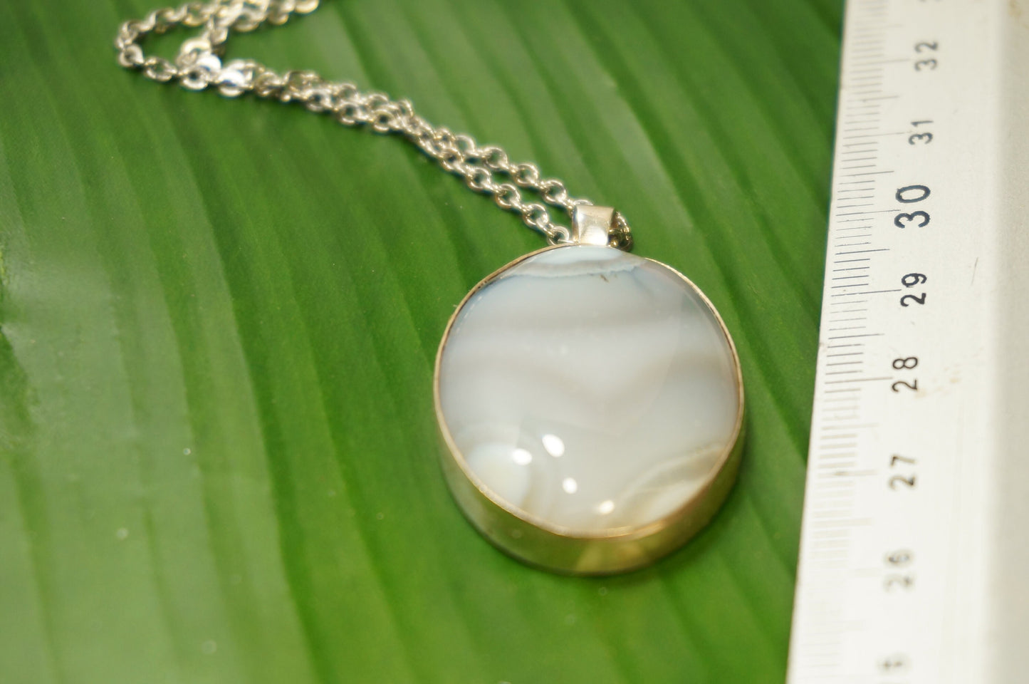 Blue Lace Agate Necklace Cabochon Cut Sterling Silver 925 Bezel Pendant