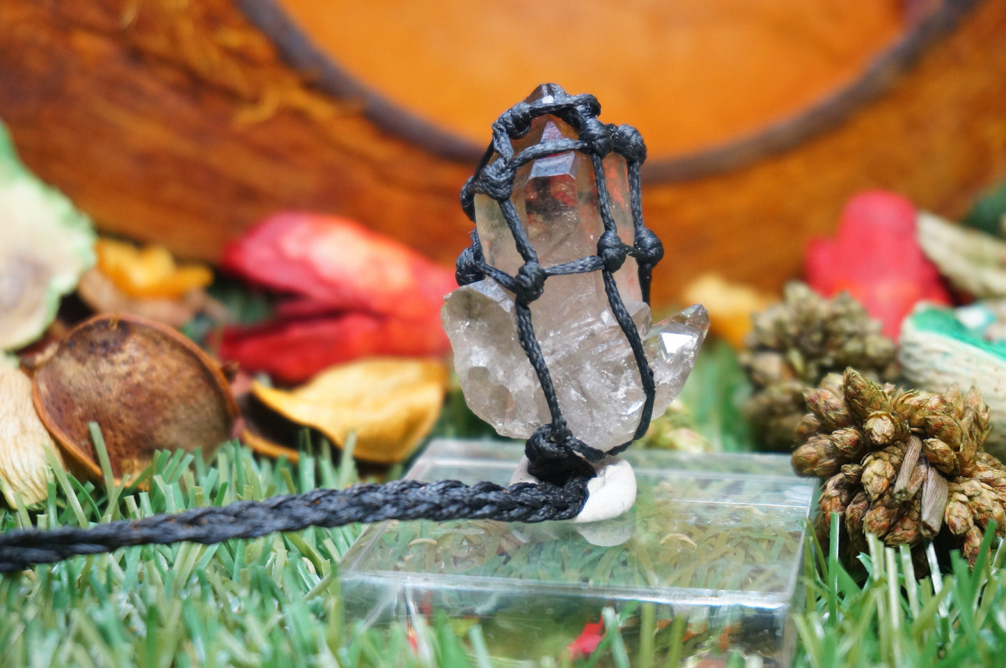 Crystal Smoked Quartz Rough με τυλιγμένο ορυκτό μακραμέ