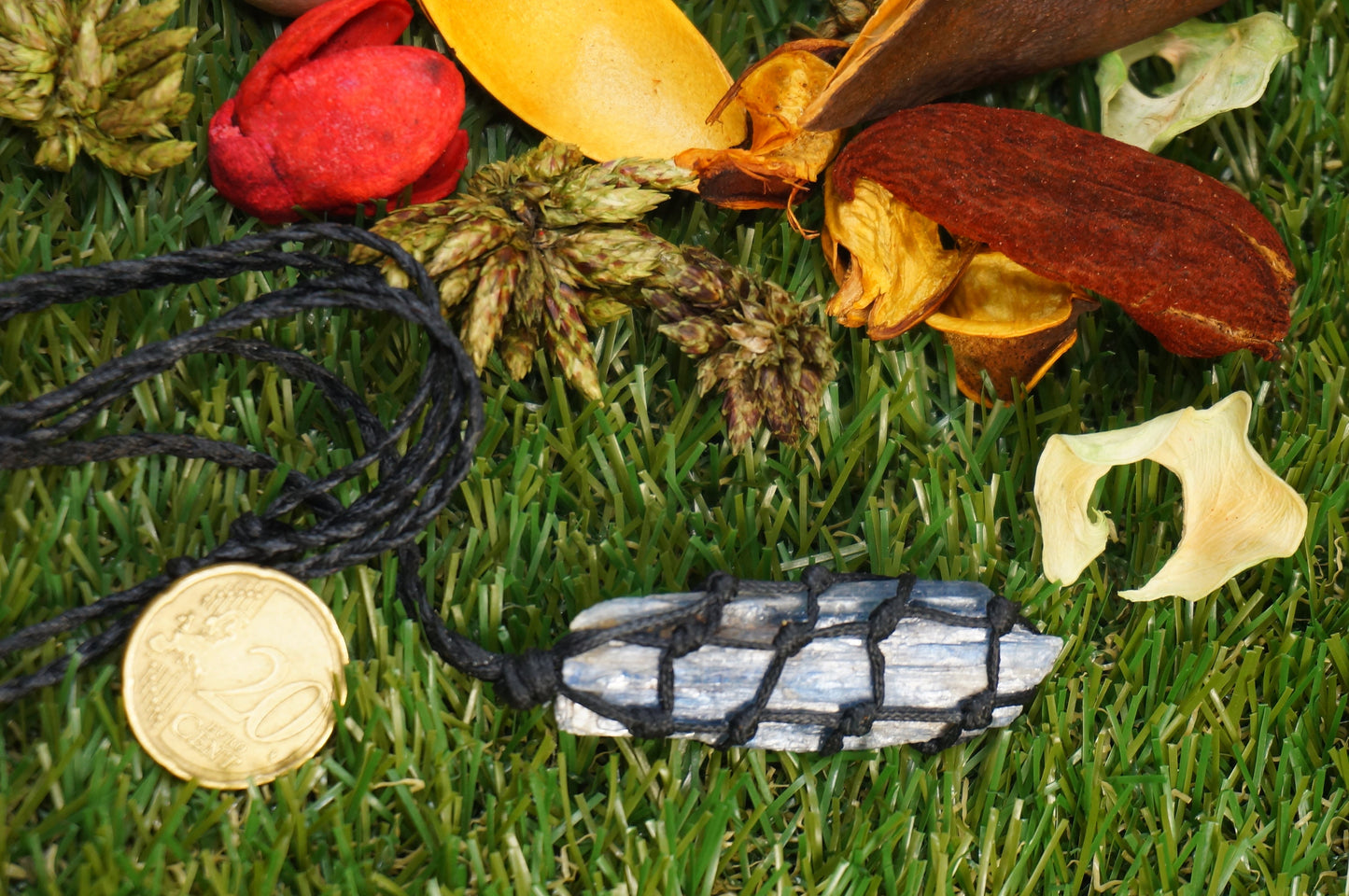 Blue Kyanite Blade Rough Crystal Macrame Necklace