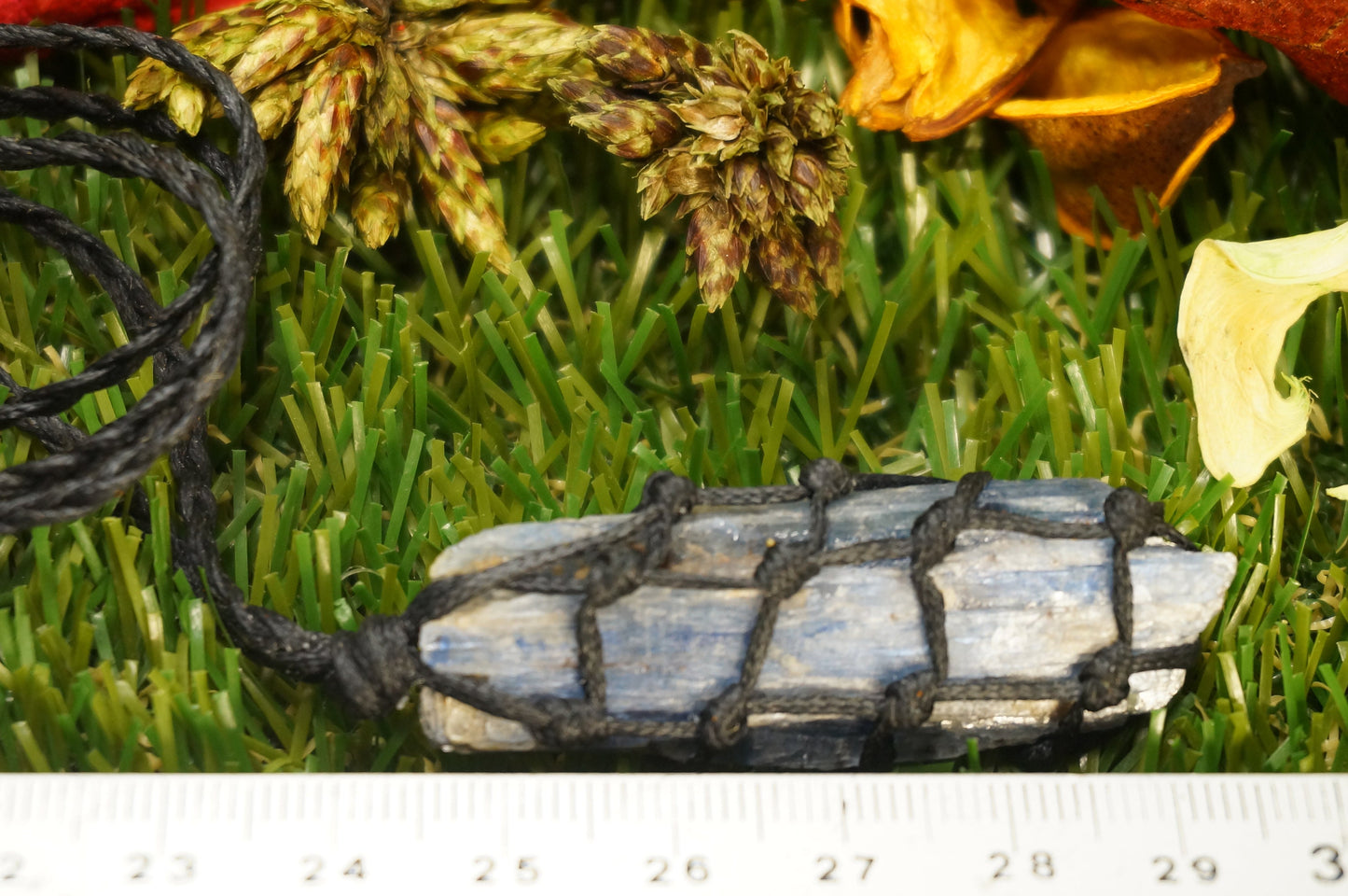 Blue Kyanite Blade Rough Crystal Macrame Necklace