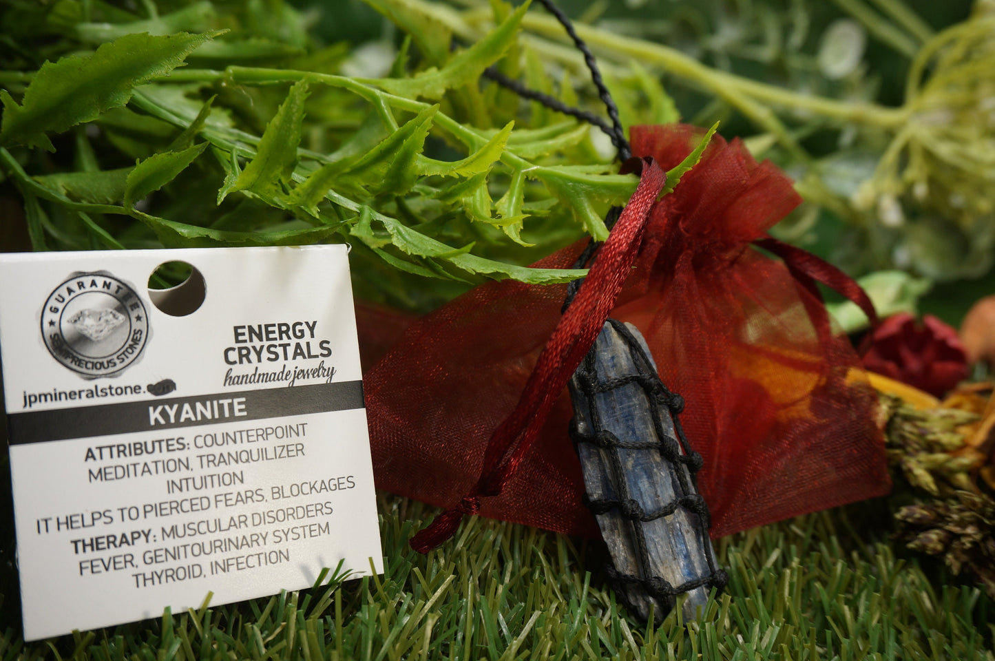 Blue Kyanite Blade Rough Crystal Macrame Necklace