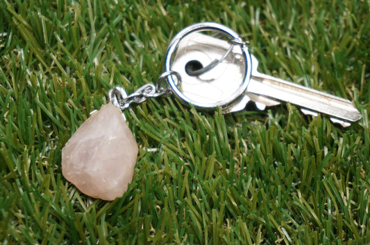 Natural Rose Quartz Crystal Keychain