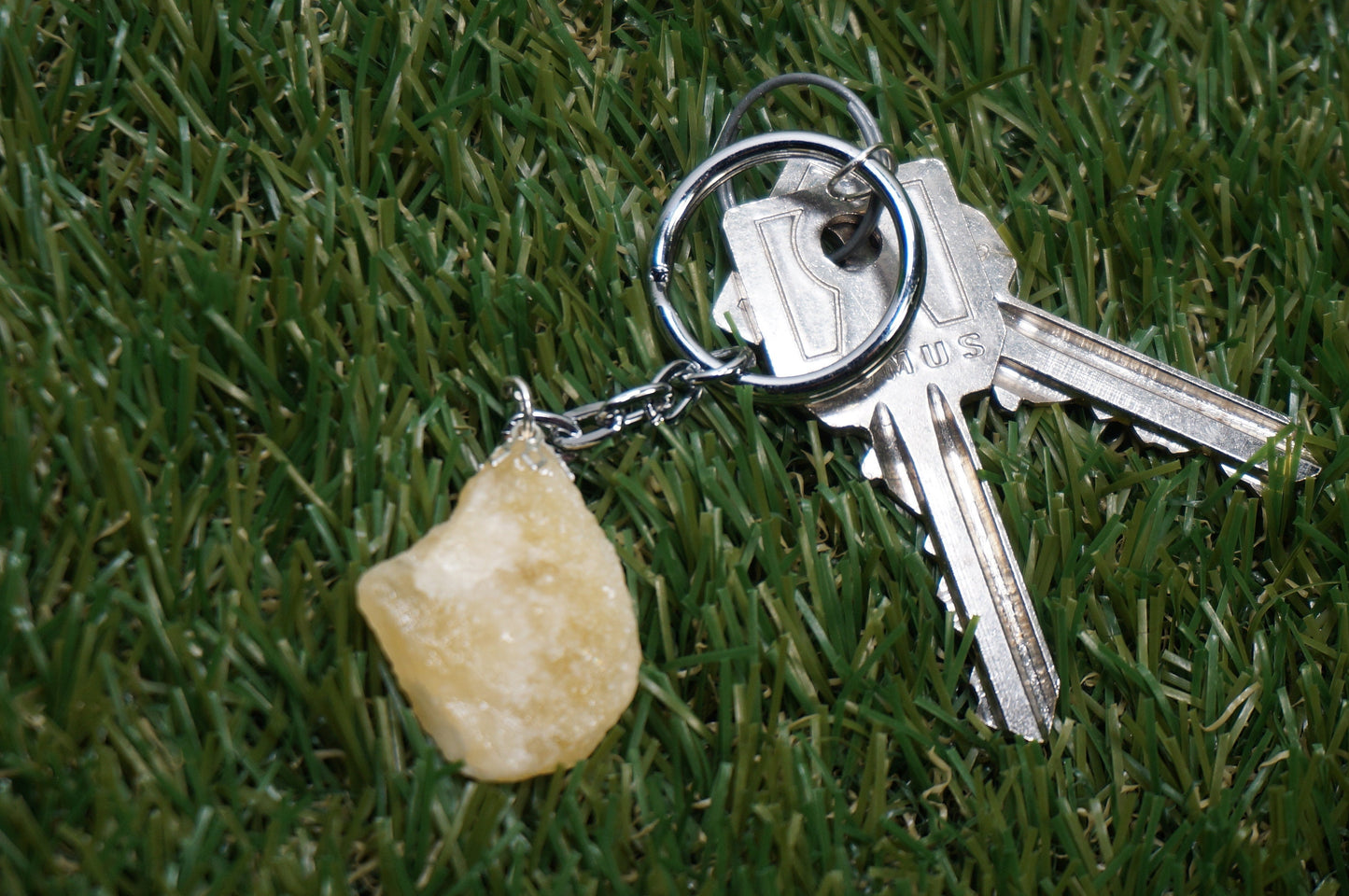 Natural Yellow Calcite Crystal Keychain