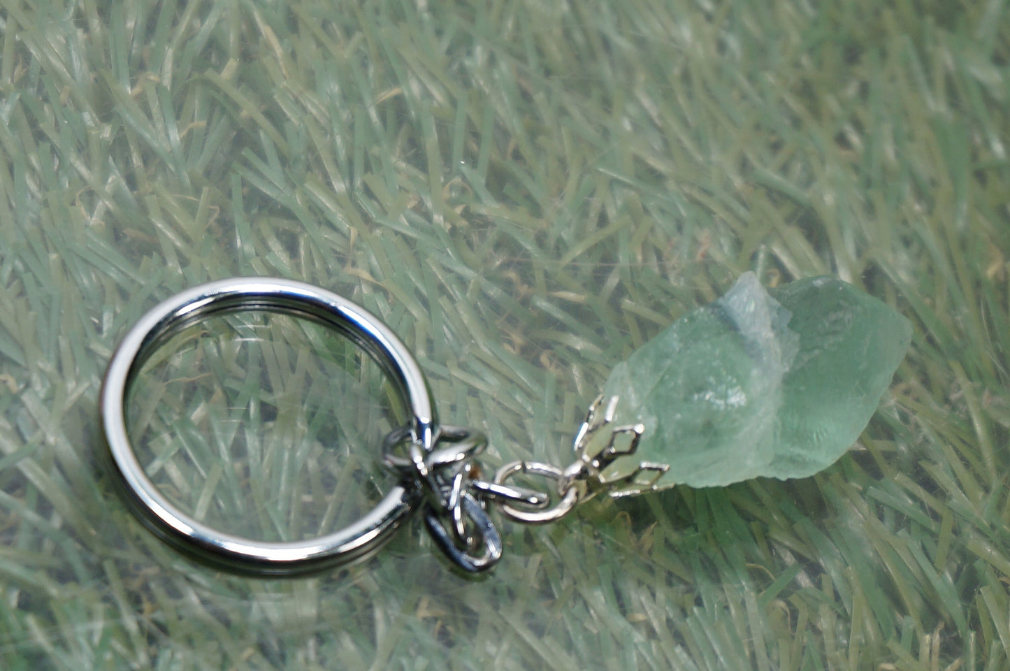 Natural Green Fluorite Crystal Keychain