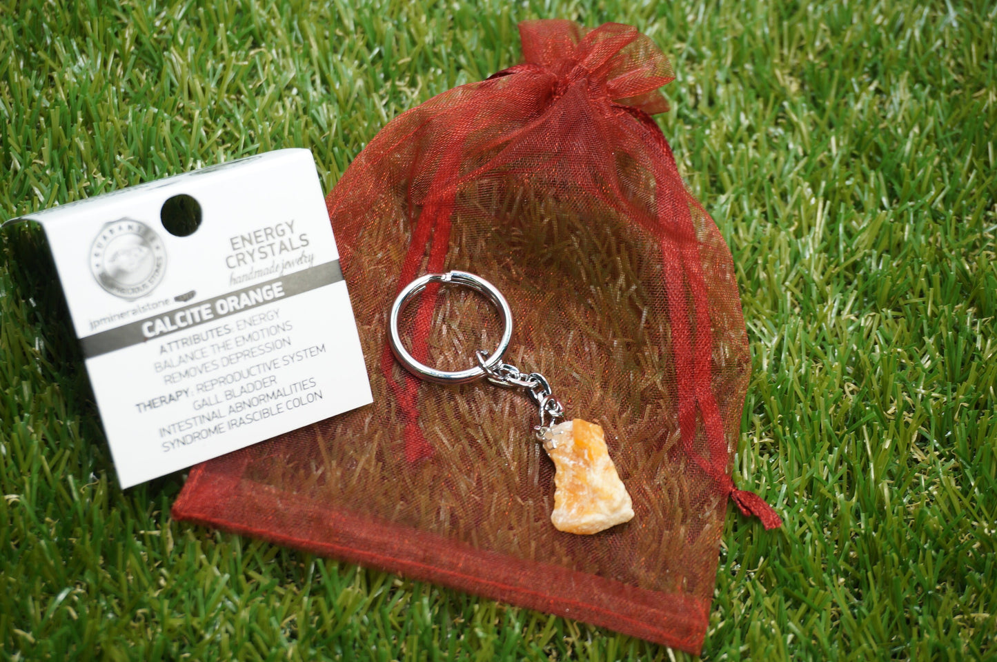 Natural Orange Calcite Crystal Keychain