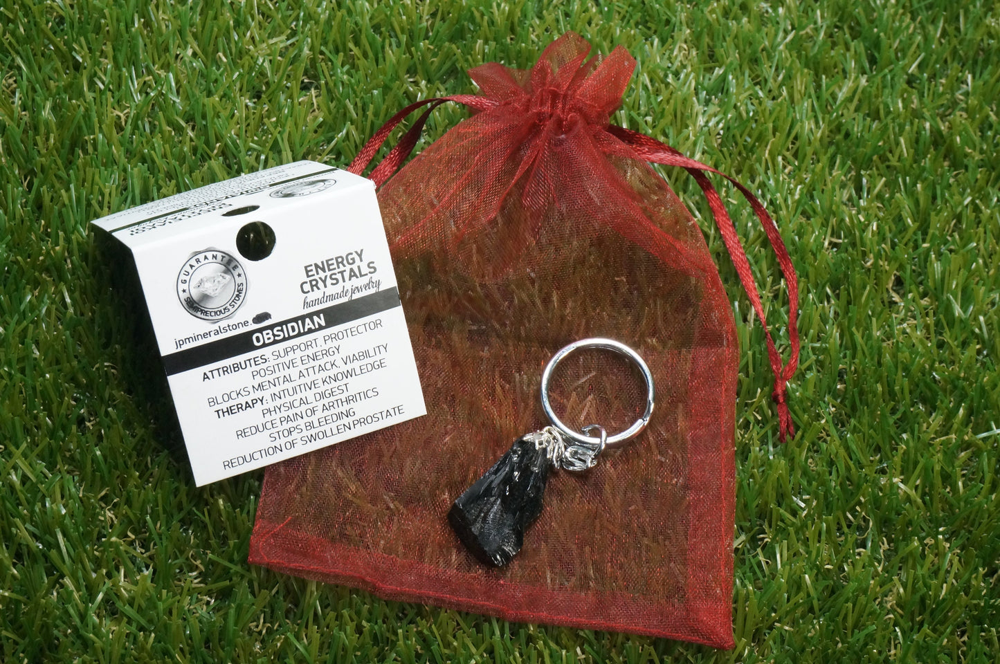 Natural Black Obsidian Crystal Keychain